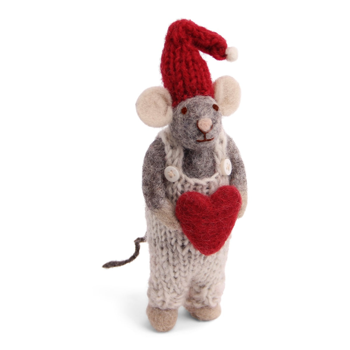 Felt Figurine - Winter Mouse Boy (Small) with Heart (Grey)