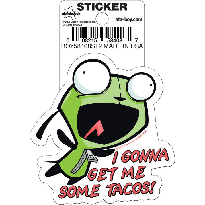 Ata-Boy Stickers: Die Cut Vinyl Sticker - 3" - Invader Zim - Gir - Get Me Some Tacos Quote