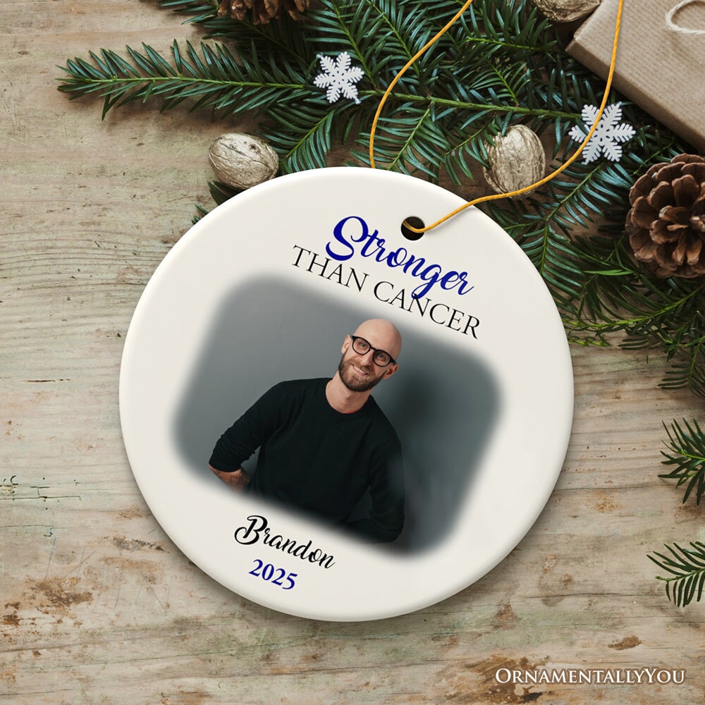 Men’s Cancer Awareness Photo Upload Ornament, Personalized Memory Gift