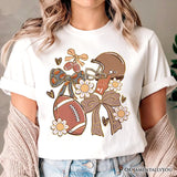 Football Mom Coquette Bow Daisy T-Shirt, Retro Fall Game Day Preppy Tee