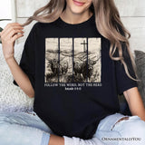 Follow the Word Not the Herd Highland Cow T-Shirt, Isaiah 8:11-13 Bible Verse Christian Tee