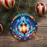 Illustrious Lantern Stained Glass Style Ceramic Ornament, Christmas Gift and Decor