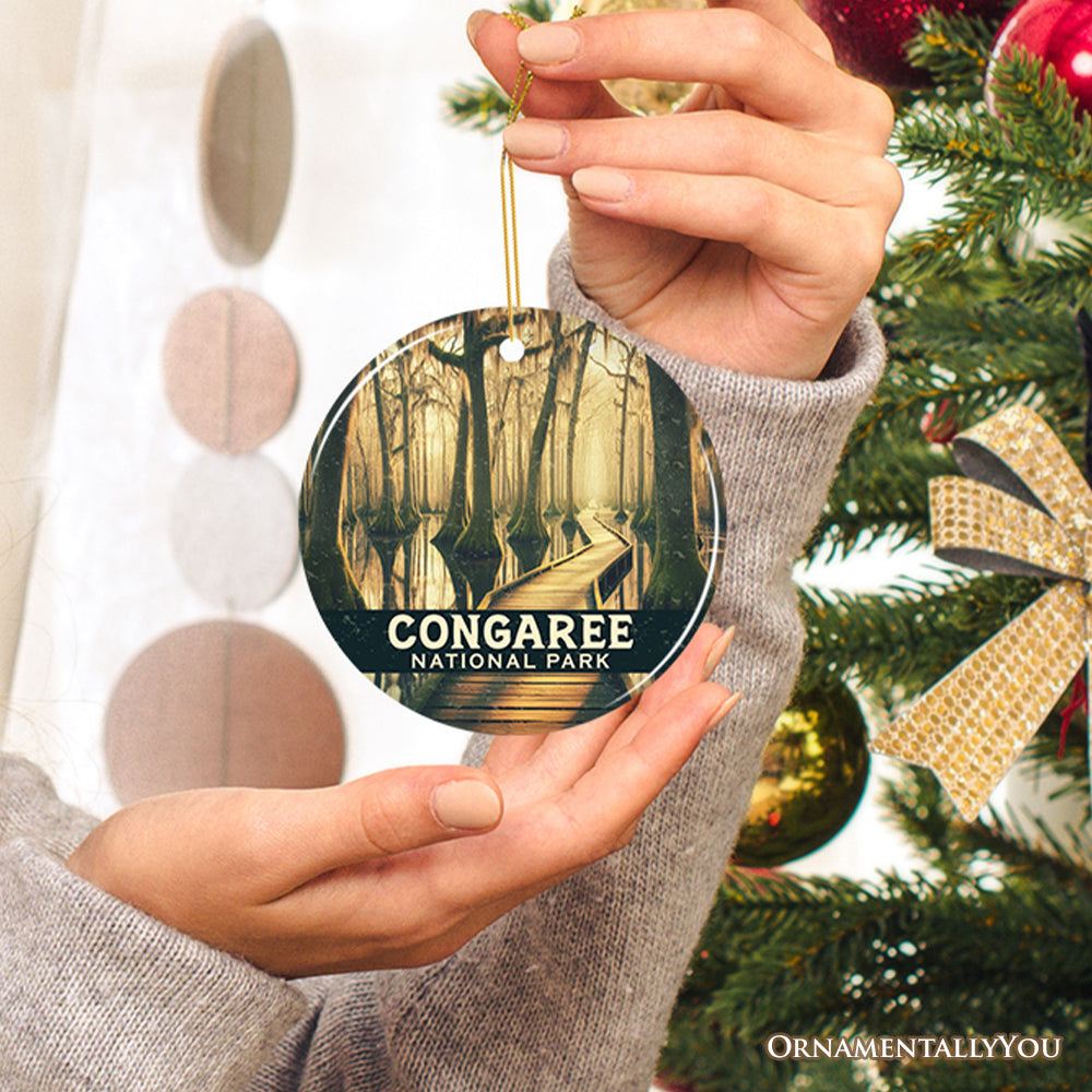 Mystical Congaree National Park Ornament, South Carolina Cypress Swamp Boardwalk Christmas Gift and Forest Wetland Memento