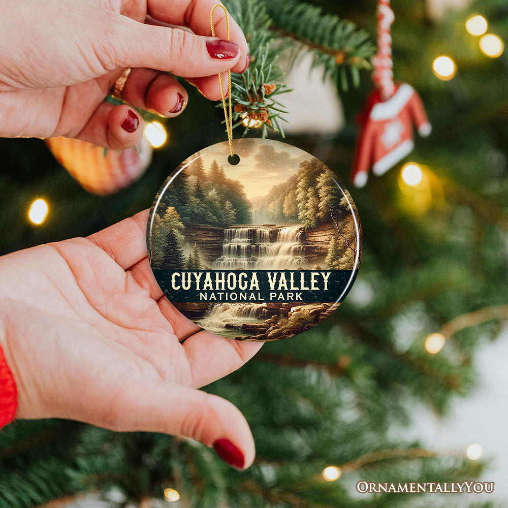 Serene Cuyahoga Valley National Park Ornament, Ohio Tiered Waterfall Forest Scene Christmas Gift and Scenic Nature Souvenir
