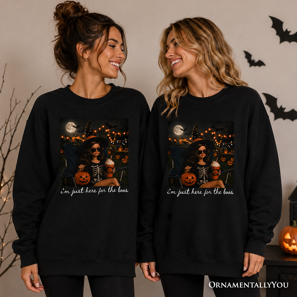 I'm Just Here for the Boos Witch Sweatshirt, Funny Halloween Party Sweater
