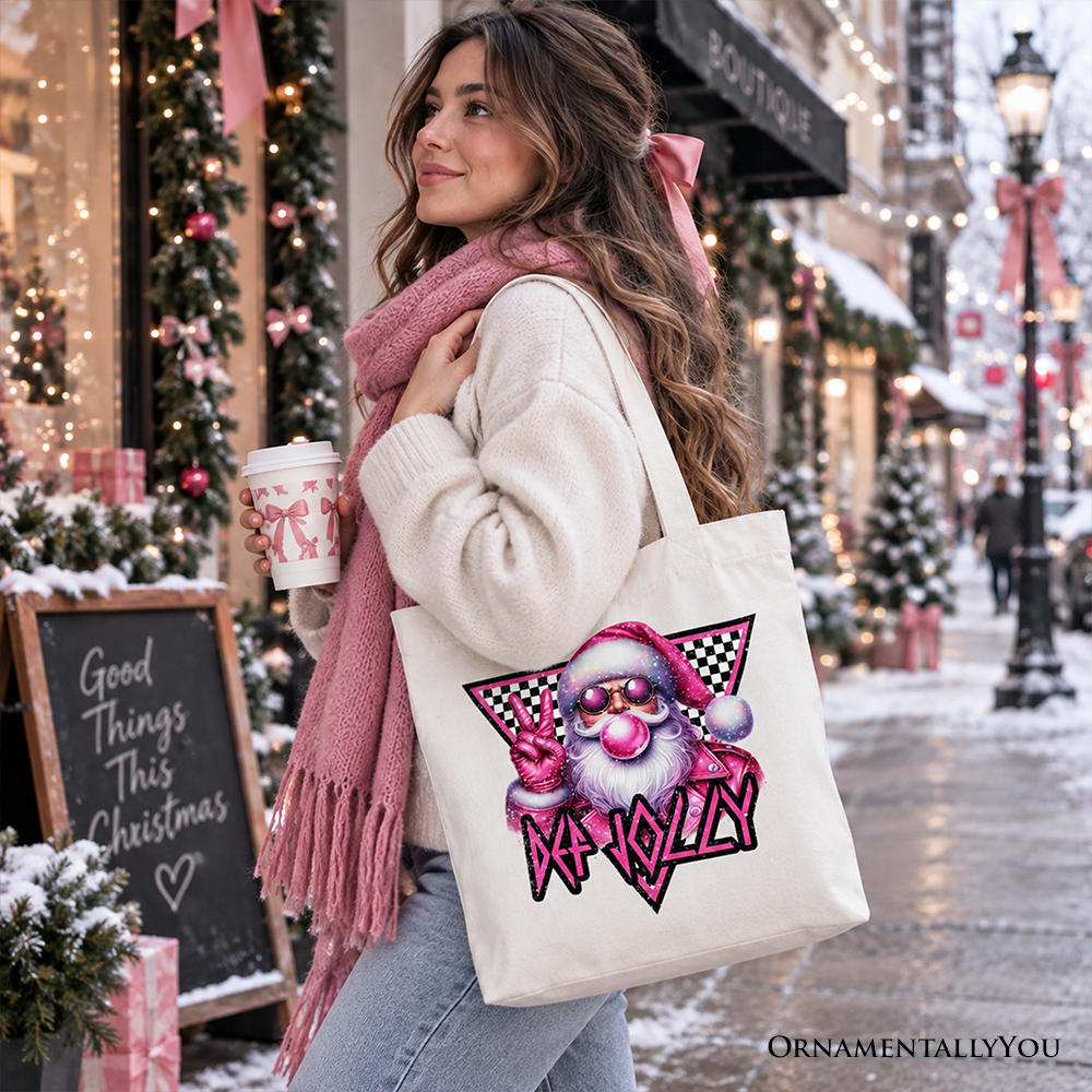 Pink Santa Blowing Bubblegum Tote Bag, Def Jolly Coquette Retro Christmas Gift Shopper