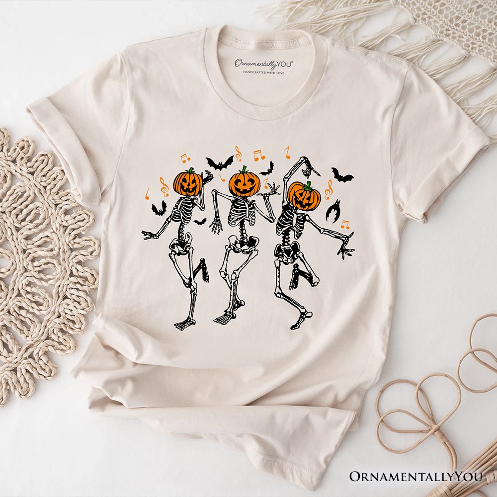 Dancing Skeletons with Pumpkin Head T-Shirt, Dry Bones Come Alive Halloween Fun Tee