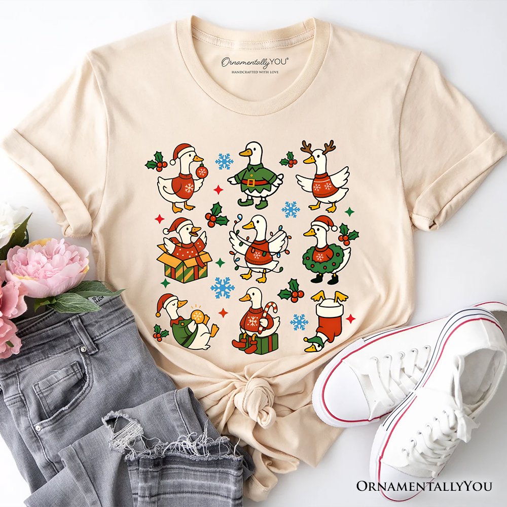 Just a Jolly Goose Christmas T-Shirt, Holiday Geese Santa Festive Tee