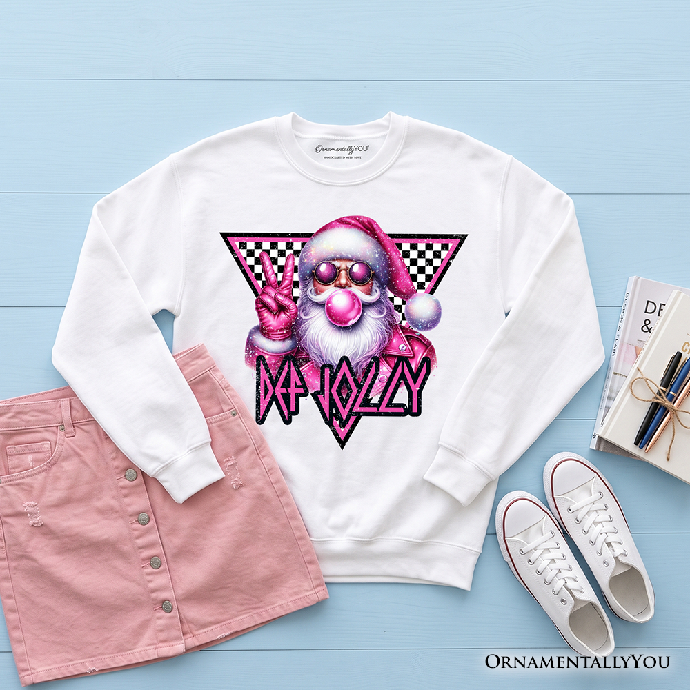 Pink Santa Blowing Bubblegum Sweatshirt, Def Jolly Coquette Retro Christmas Sweater