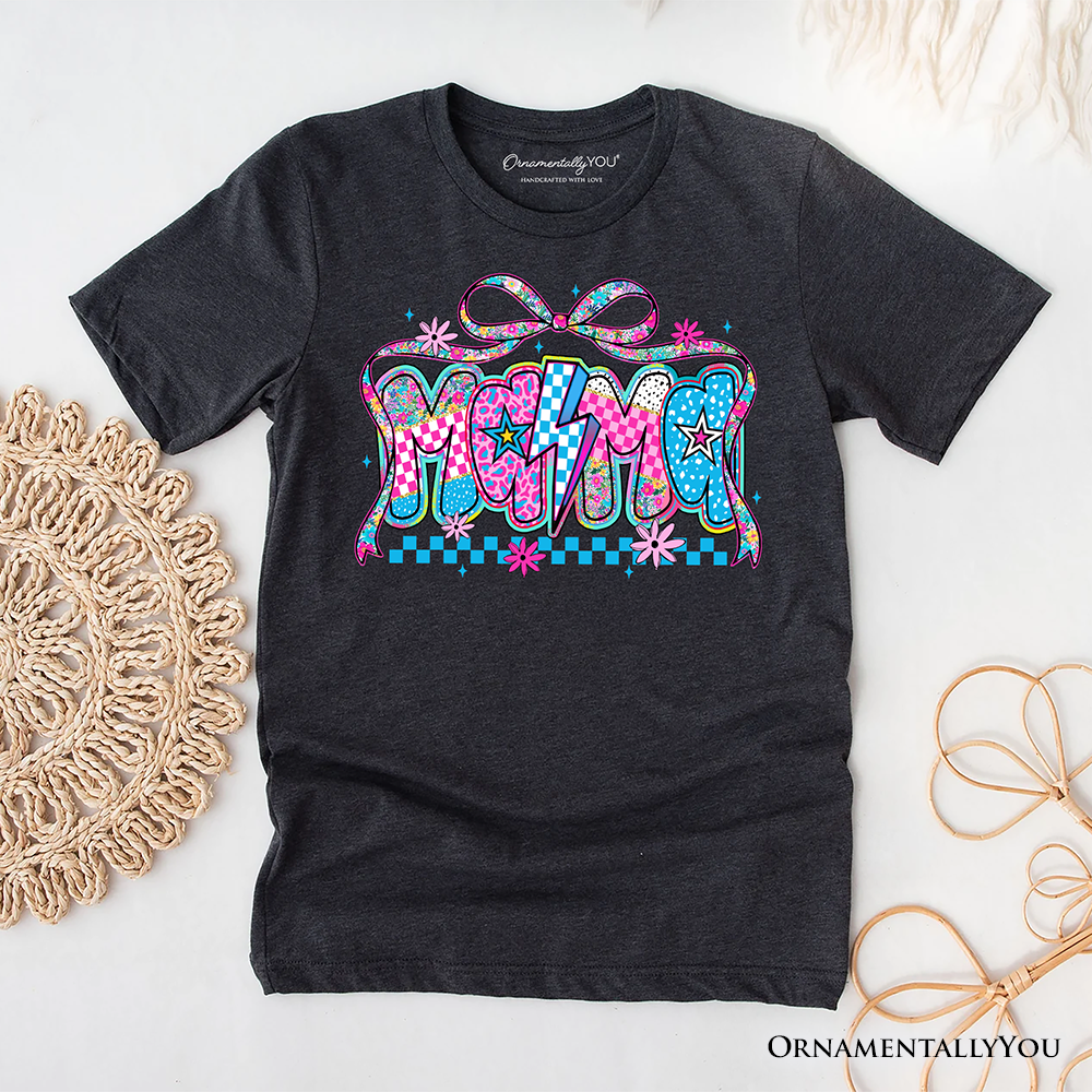 Preppy Mama Checkered Retro T-Shirt, Lightning Bolt Mom Tee