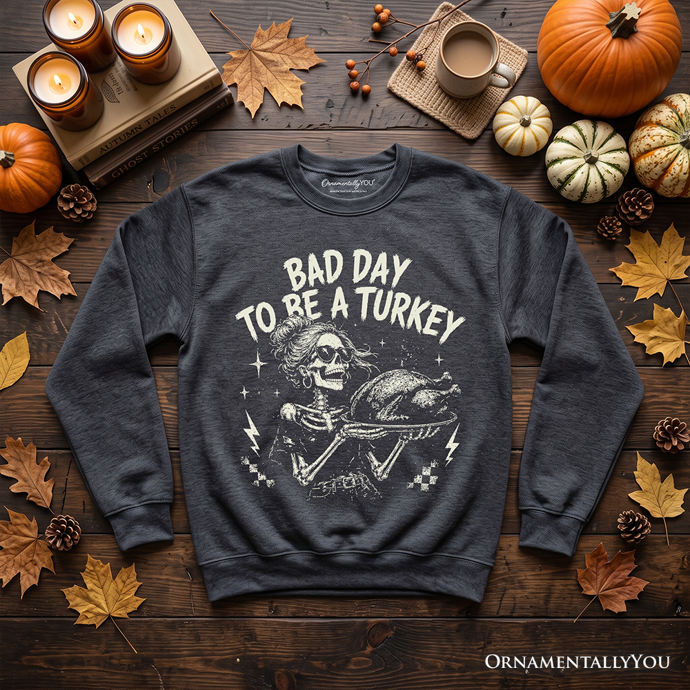 Bad Day to Be a Turkey Sweatshirt, Funny Vintage Thanksgiving Skeleton Sweater