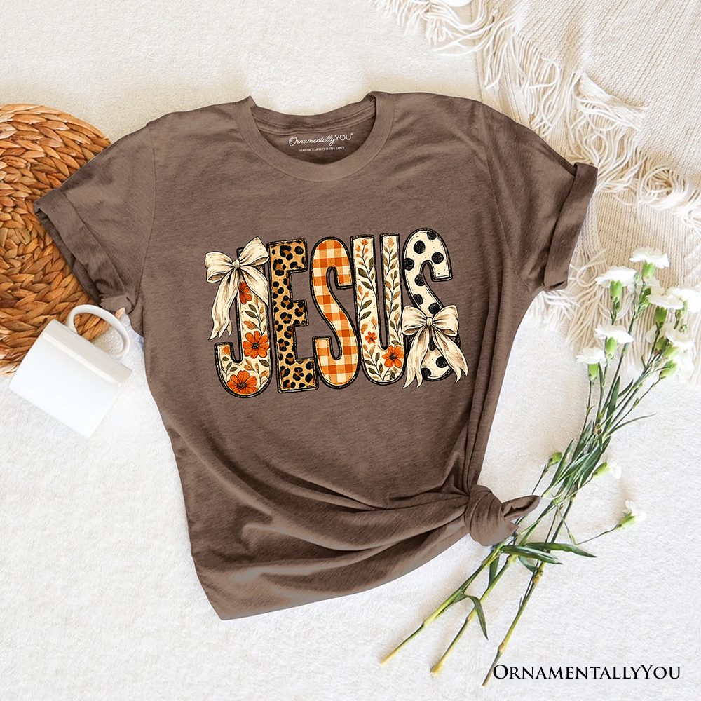 Jesus Coquette Fall T-Shirt, Leopard Plaid Floral Christian Faith Tee