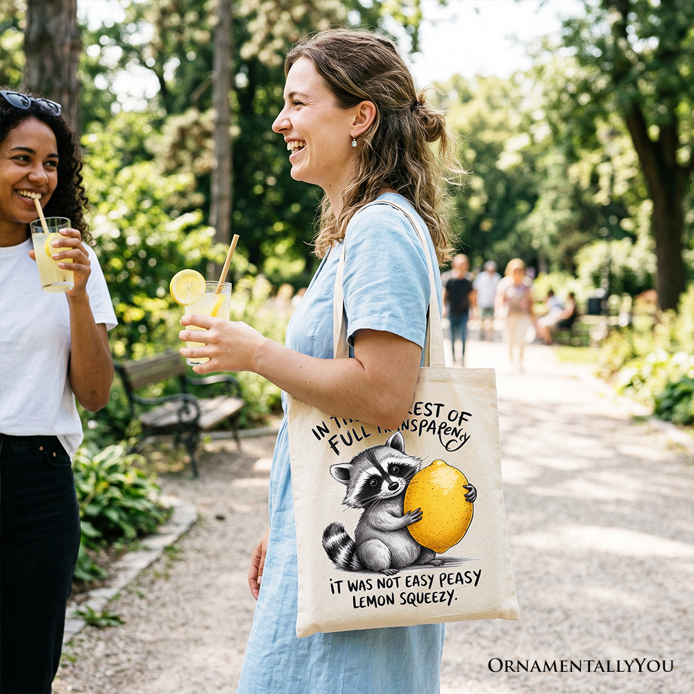 Lemon Squeezy Raccoon Tote Bag, Funny Gift Shopper for Sarcastic People
