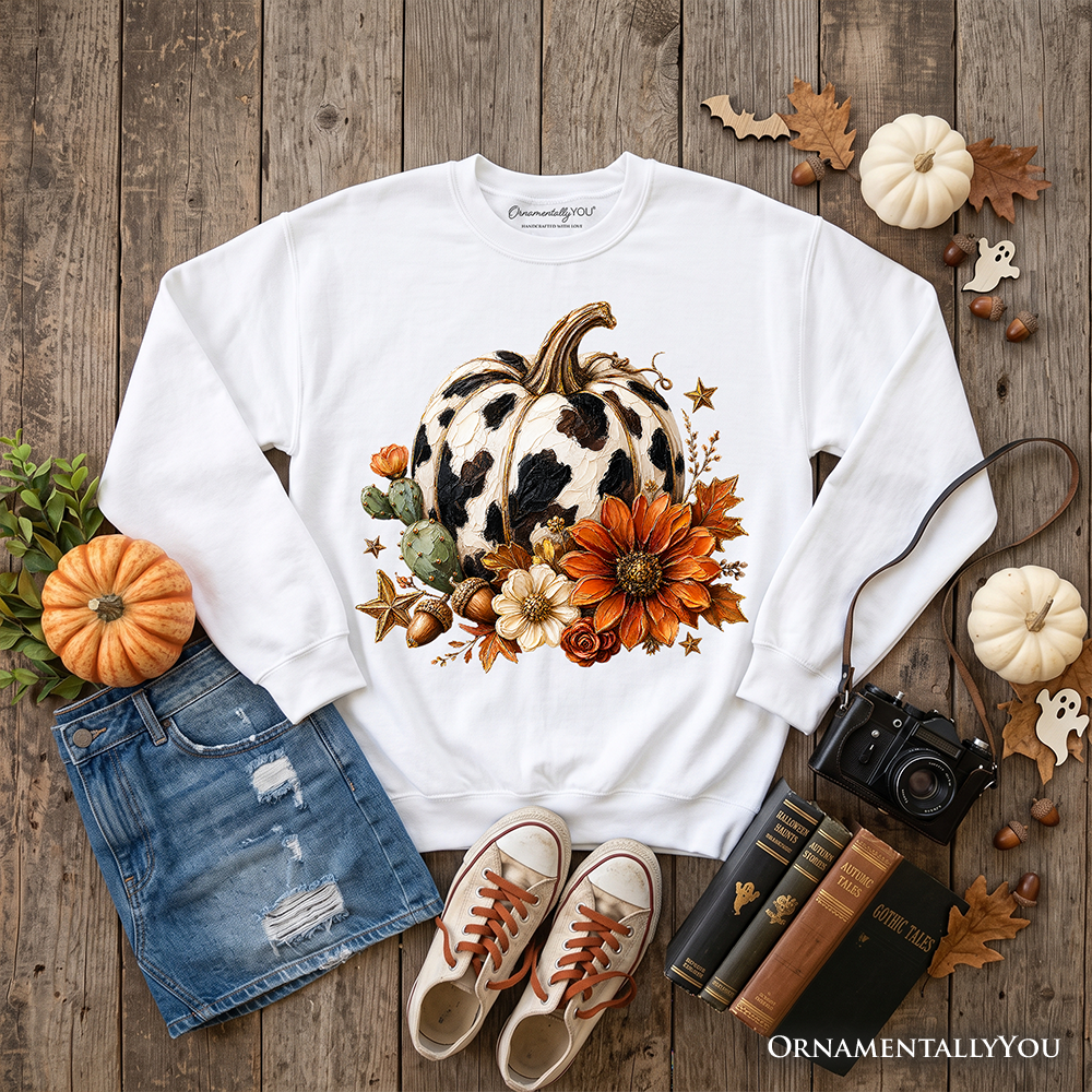 Cow Pumpkin Floral Sweatshirt, Western Autumn Harvest Sweater
