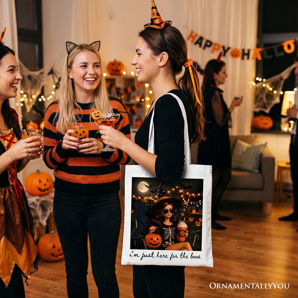 I’m Just Here for the Boos Witch Tote Bag, Funny Halloween Party Gift Shopper