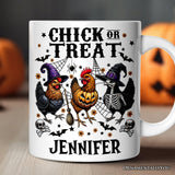 Halloween Chickens Personalized Mug, Chick or Treat Funny Farmhouse Custom Gift