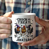 Halloween Chickens Personalized Mug, Chick or Treat Funny Farmhouse Custom Gift