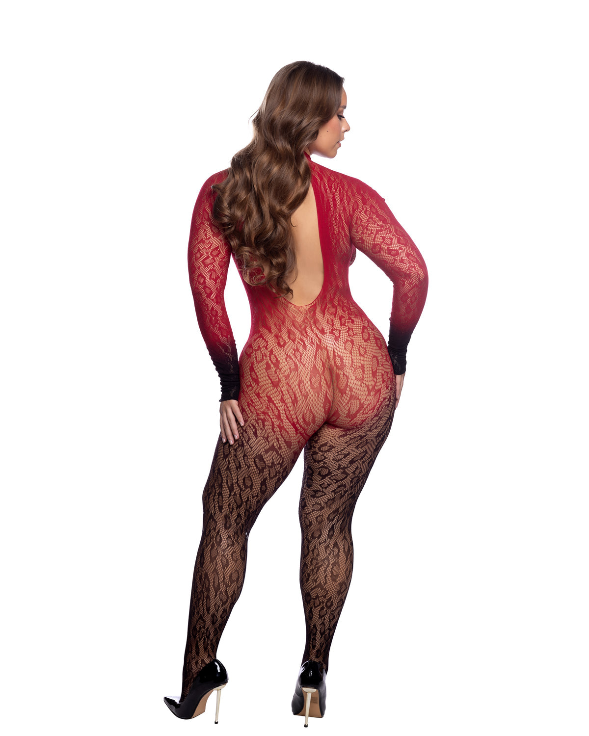 Wild Night Ombre Floral Lace Bodystocking with Finger Loop Sleeves