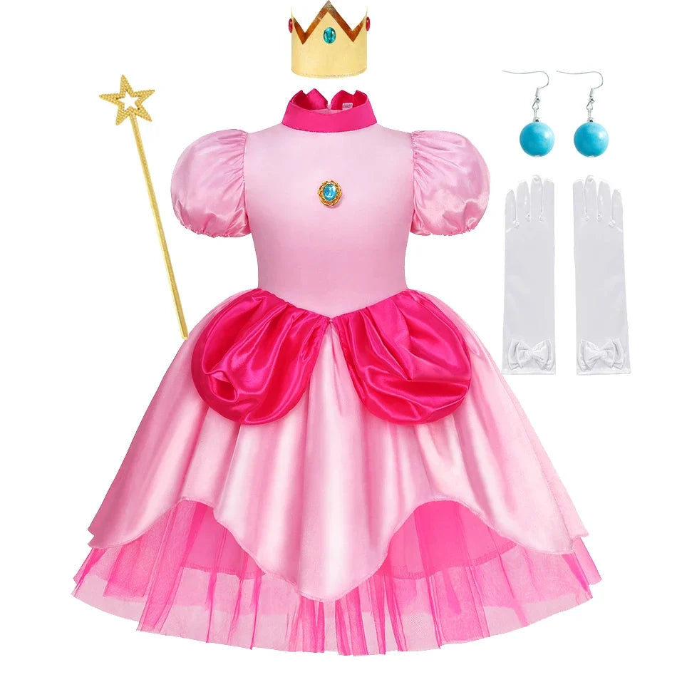 New Baby Girls Queen Peach Princess Dress Kids Cosplay Costume