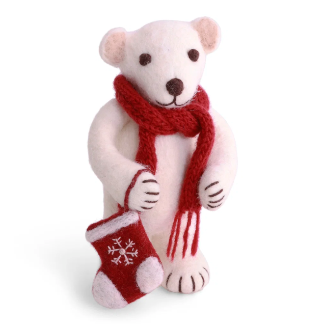 Christmas Figurine - Polar Bear with Stocking