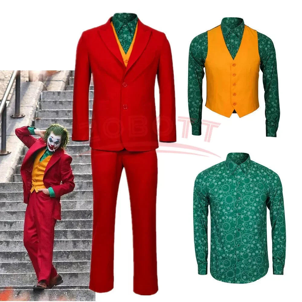 Movie Joker Joaquin Phoenix Arthur Fleck Cosplay Costume Clown Red Suit