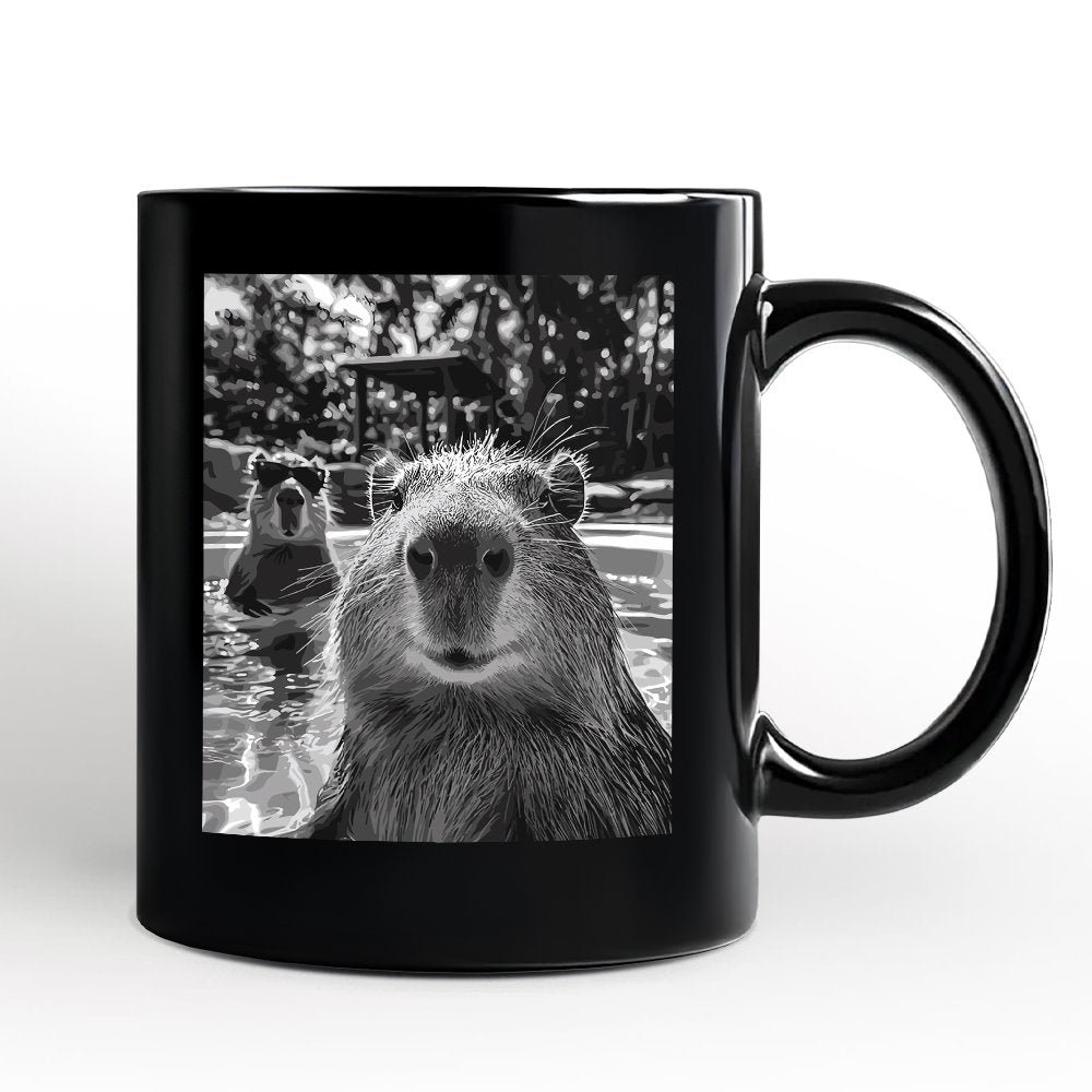 Capybara Selfie Funny Personalized Mug, Meme Animal Photo Style Gift with Custom Name