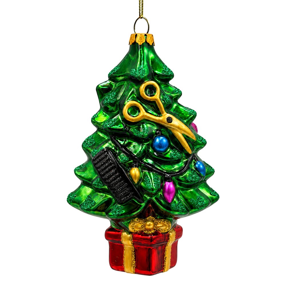(PRE-ORDER) Festive Hairdresser Christmas Tree Glass Ornament, Hairstylist Salon Gift Holiday Decor