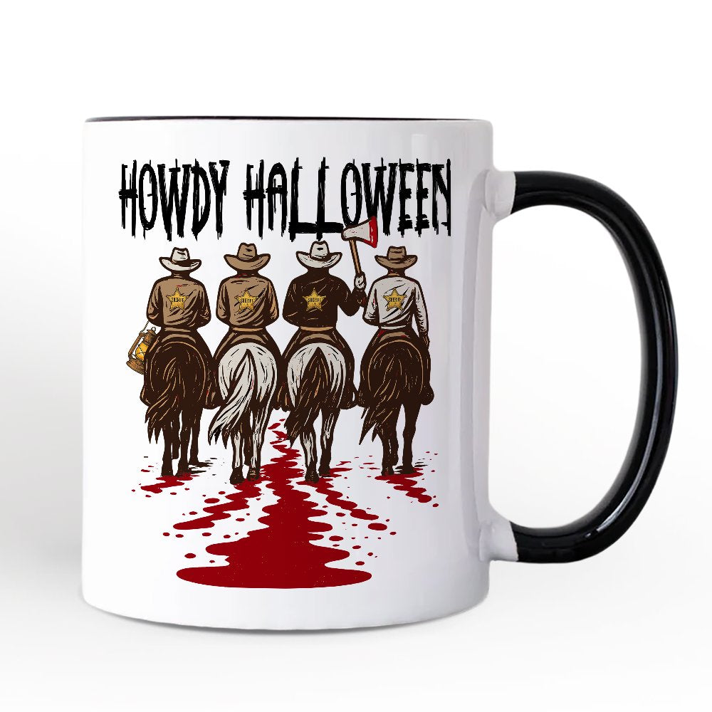 Howdy Halloween Cowboy Men Personalized Mug, Sheriff Western Riders Spooky Gift with Custom Name