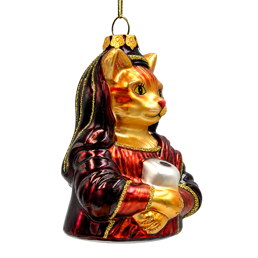 (PRE-ORDER) Mona Lisa Cat with Toilet Paper Glass Ornament, Funny Art Lover Feline Museum Inspired Tree Decor