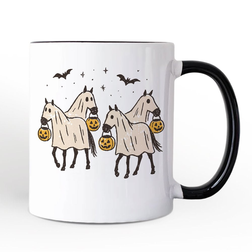 Retro Halloween Horse Ghosts Personalized Mug, Cute Western Gift with Spooky Vibes and Custom Name