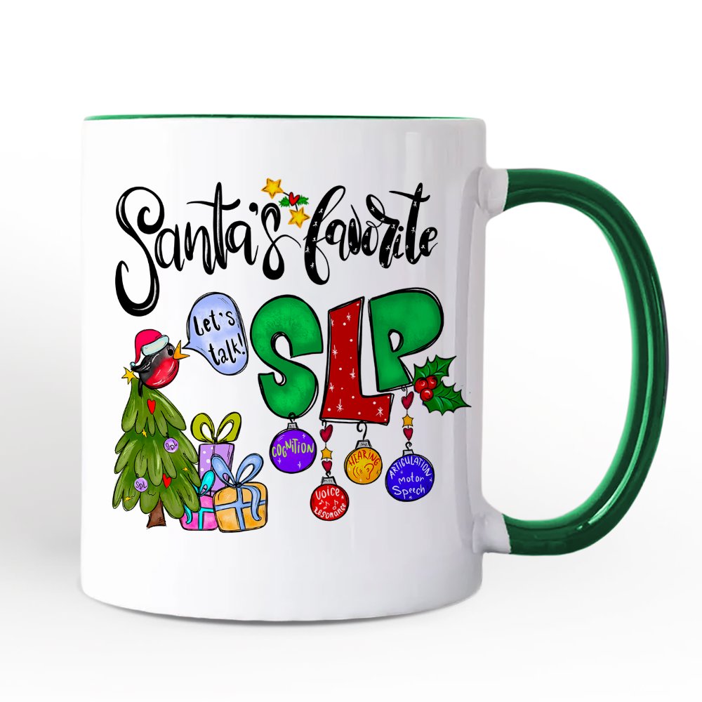 Santa’s Favorite SLP Christmas Personalized Mug, Gift for Speech Therapist and Language Pathologist with Custom Name