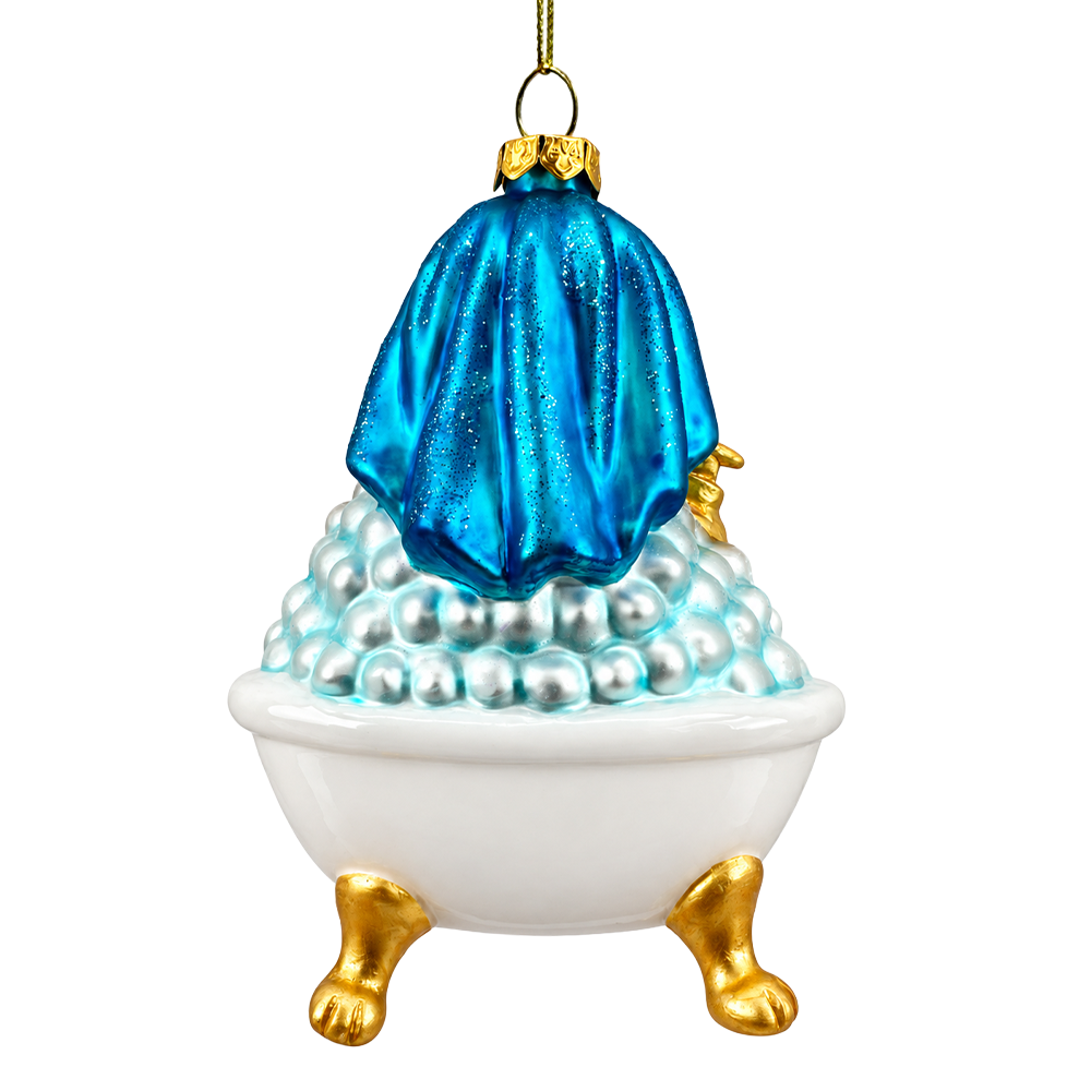 (PRE-ORDER) Spa Cat in Bubble Bath Glass Christmas Ornament, Funny Pampered Kitty Bathroom Holiday Tree Decor