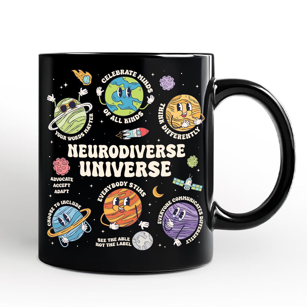Neurodiverse Universe Autism Space Personalized Mug, Colorful Autism Awareness Education Gift with Custom Name