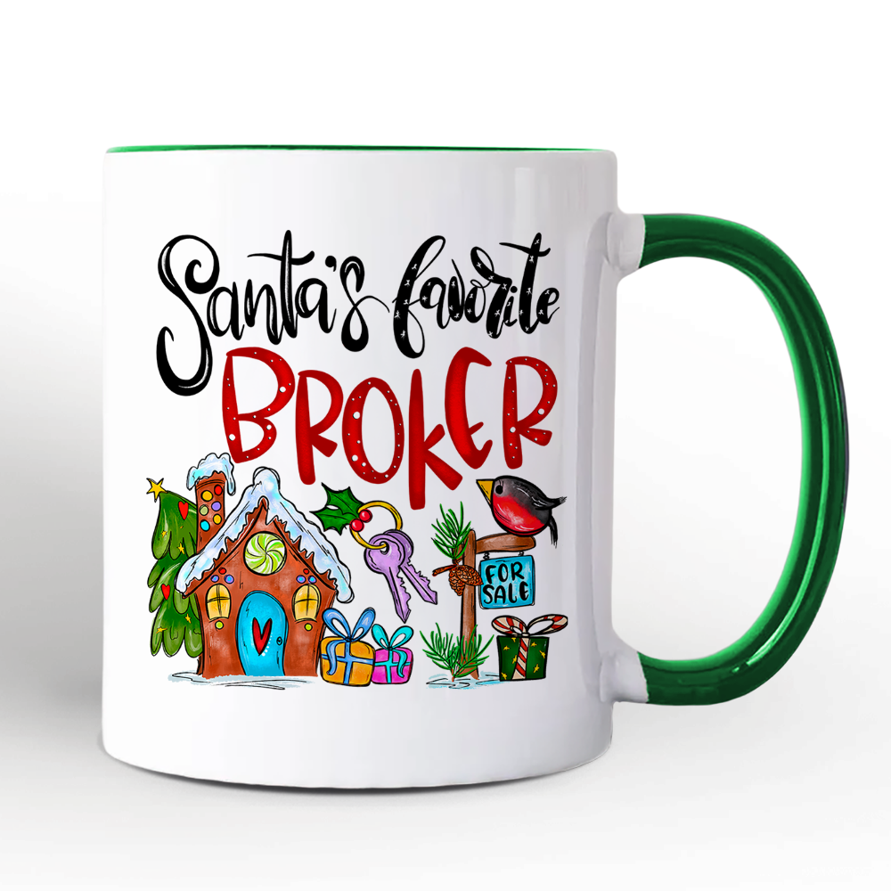Santa's Favorite Broker Personalized Mug, Real Estate Agent Gift with Custom Name