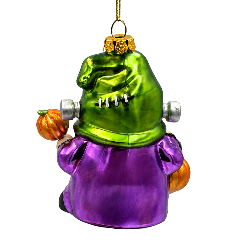 (PRE-ORDER) Frankenstein Gnome Glass Ornament, Pumpkin Candy Trick or Treat Halloween Decor