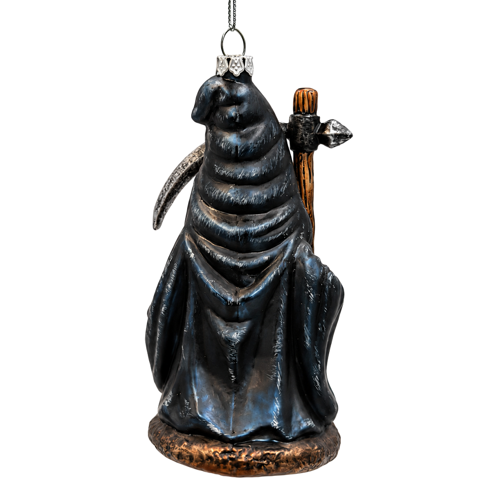 (PRE-ORDER) Grim Reaper Gnome Gothic Glass Ornament, Spooky Halloween Decor