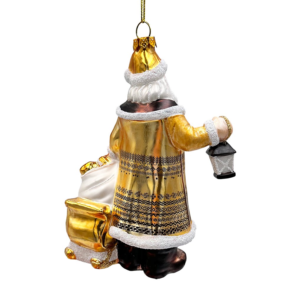 Majestic Gold Santa Blown Glass Christmas Ornament, Sleigh Accessory Tree Decor