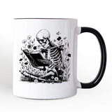 Gothic Reading Skeleton Personalized Mug, Floral Halloween Gift with Custom Name