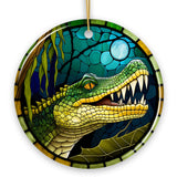 Artistic Wetlands Alligator Ceramic Ornament, Stained Glass Theme Nature Art of Swamp Animal