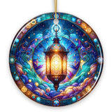 Illustrious Lantern Stained Glass Style Ceramic Ornament, Christmas Gift and Decor