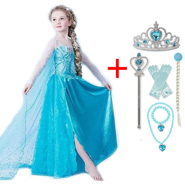 Princess Girls Elsa Cosplay Halloween Dress