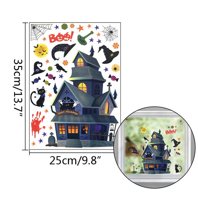 Cartoon Pumpkin Bat Halloween Wall Stickers