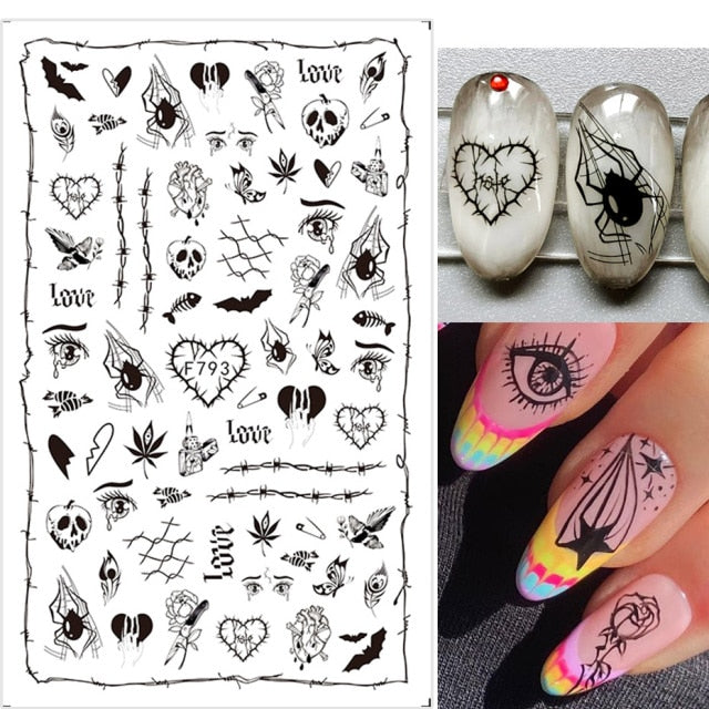 Black Scary Nail Art Sticker For Halloween