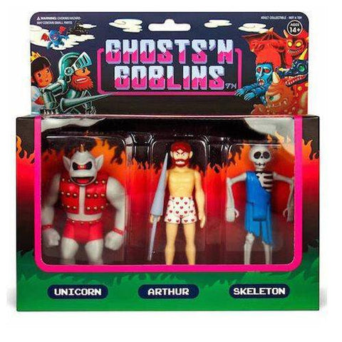 Super7 Ghosts n Goblins 3 3/4-Inch ReAction Figure Pack B - Unicorn", " Arthur in Underwear", " Skeleton