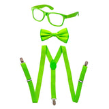Kids Neon Suspender, Bowtie, & Glasses Accessory Set