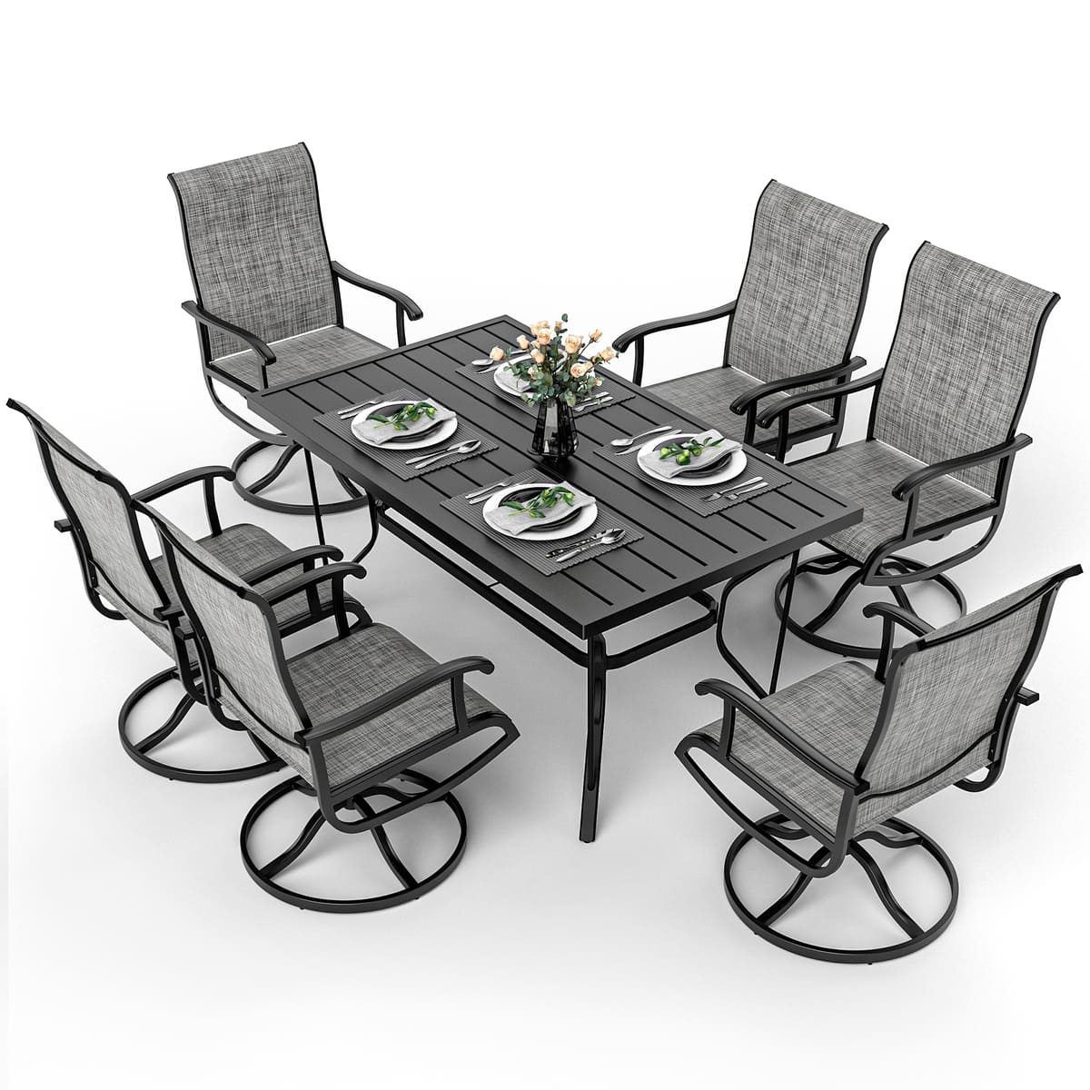 Lume Textilene Outdoor Dining Set, 7-Piece, Full Swivel