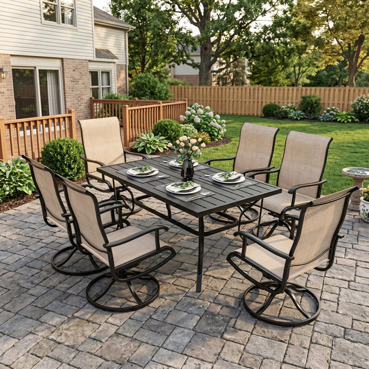 Lume Textilene Outdoor Dining Set, 7-Piece, Full Swivel