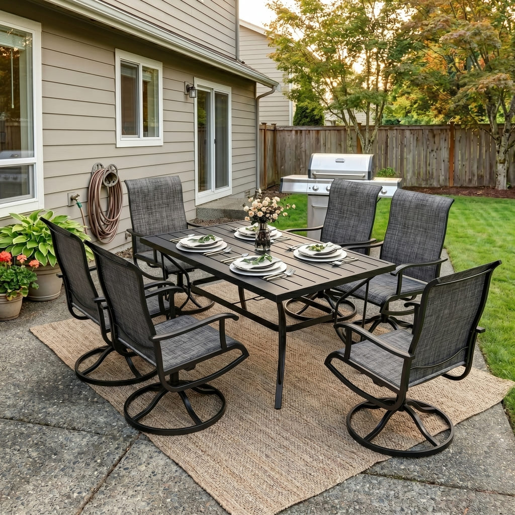 Lume Textilene Outdoor Dining Set, 7-Piece, Full Swivel