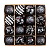 (Pre-Order) Black Gothic 16-Piece Baubles with Skulls, Skeleton Hands, Horror Prints & Striped Designs