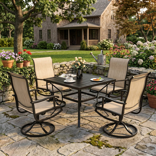 Lume Textilene Outdoor Dining Set, 5-Piece, Full Swivel